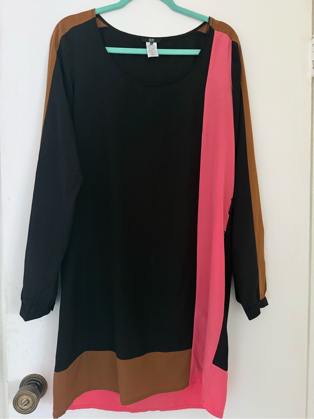 Black Colorblock Mini Dress with Pink and Brown Panels